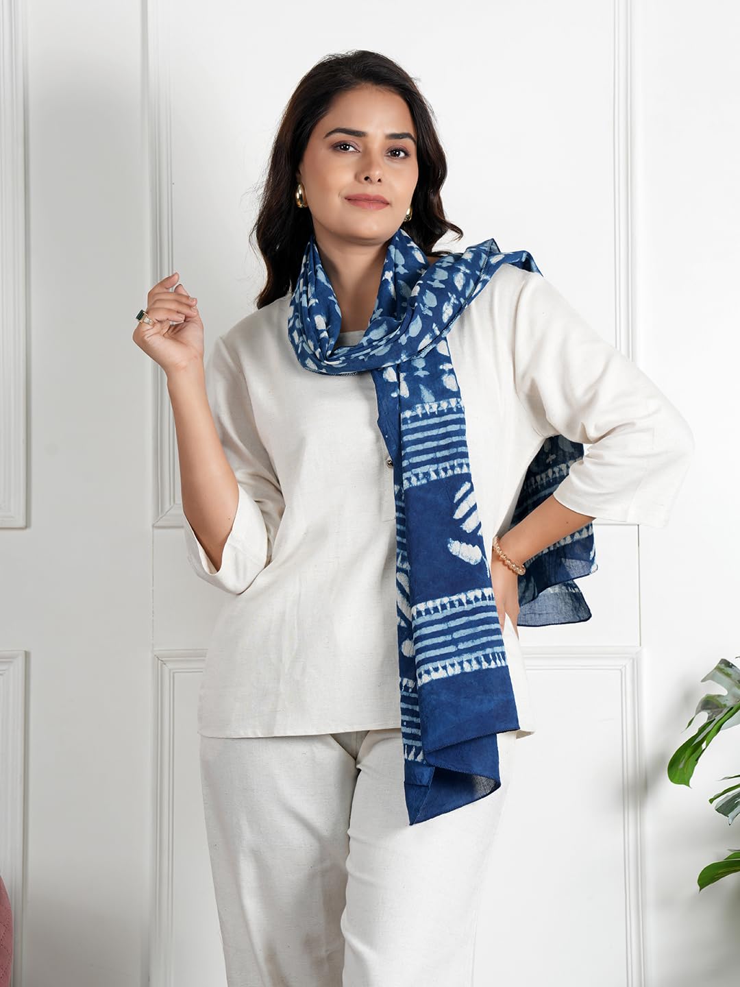 RAI SAHAB Printed Cotton Scarf for Women, Lightweight Soft Scarves Stoles for Summer & Winter(ST-80BLUE10)