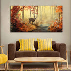 VIBECRAFTS Canvas Paintings for Living Room Drawing Room Beautiful Scenery Deer In Forest Premium Canvas Big Wall Painting Fitted With Wooden Frame for Home | Office | Gift (PTVCH_2337N)
