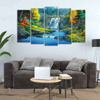 VIBECRAFTS Beautiful Scenery of Waterfall in Forest Canvas Wall Painting Five Pieces For Home|Office|Living Room|Gift (PTVC5Pcs2_6545)