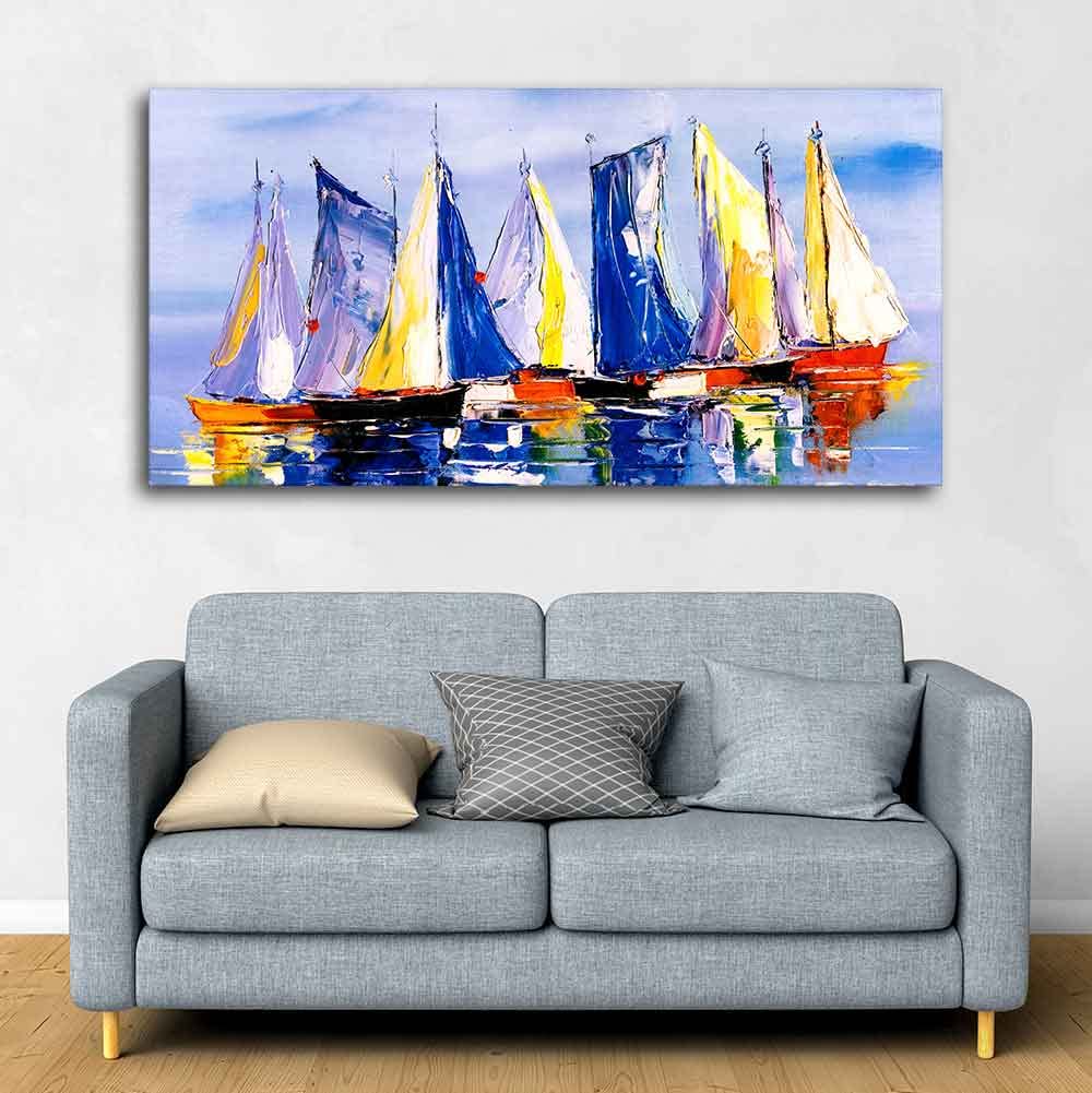 VIBECRAFTS Canvas Paintings for Living Room Drawing Room Sailing Boats In Ocean Canvas Wall Painting Fitted With Wooden Frame for Home | Office | Gift (PTVCH_2447)