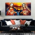 VIBECRAFTS Canvas Paintings for Living Room Drawing Room Jesus Christ And Mary Canvas Wall Painting Fitted With Wooden Frame For Home | Office | Living Room | Gifts (PTVCH_2550)(48 x 24 Inches)