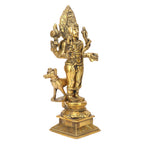 ARTVARKO Brass Bhairo Baba Murti Idol Sculpture Kaal Bhairav with Dog Mahakaal Figurine for Home Puja Temple Golden 11.5 Inch Gold