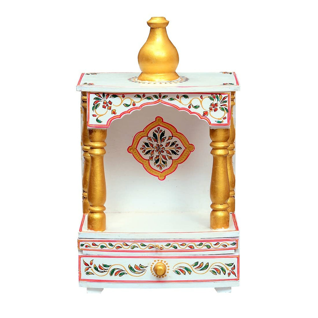 CRAFT TREE Wooden Handpainted Decorative Wall Hanging Single Gumbad Home Temple in White Color