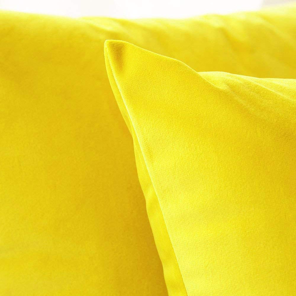 Khooti Velvet Cushion Cover, 26x26 (Lemon Yellow)(Pack of 3)