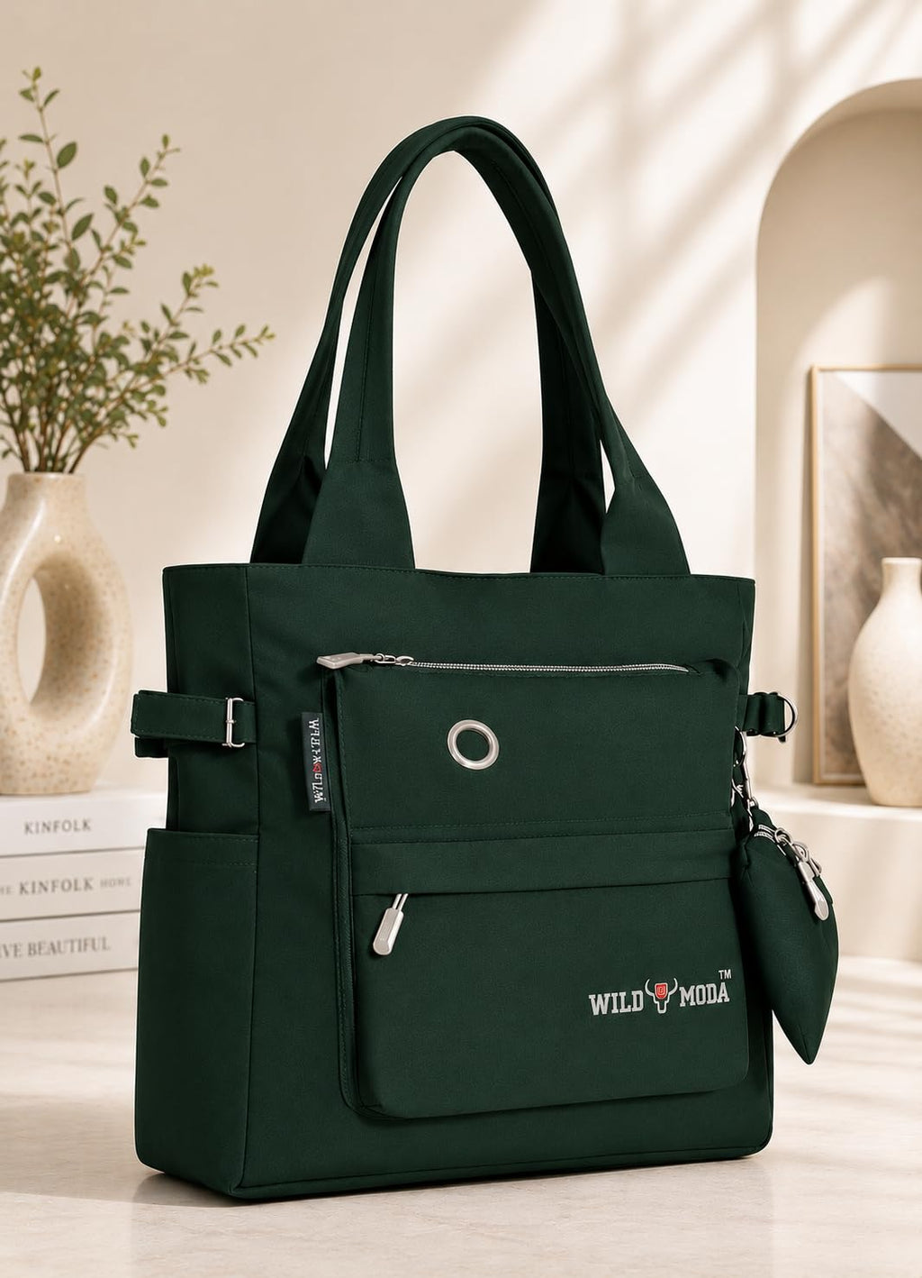 WILD MODA College and Office Tote Bag for Girls and Women (Green)