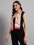 Ravaiyaa - Attitude is everything Women Lightweight Printed 100% Satin Silk Scarf Stoles Breathable Neckerchief Head Beach Wrap Scarves (Beige Pink Floral, 70 x 20 Inch)