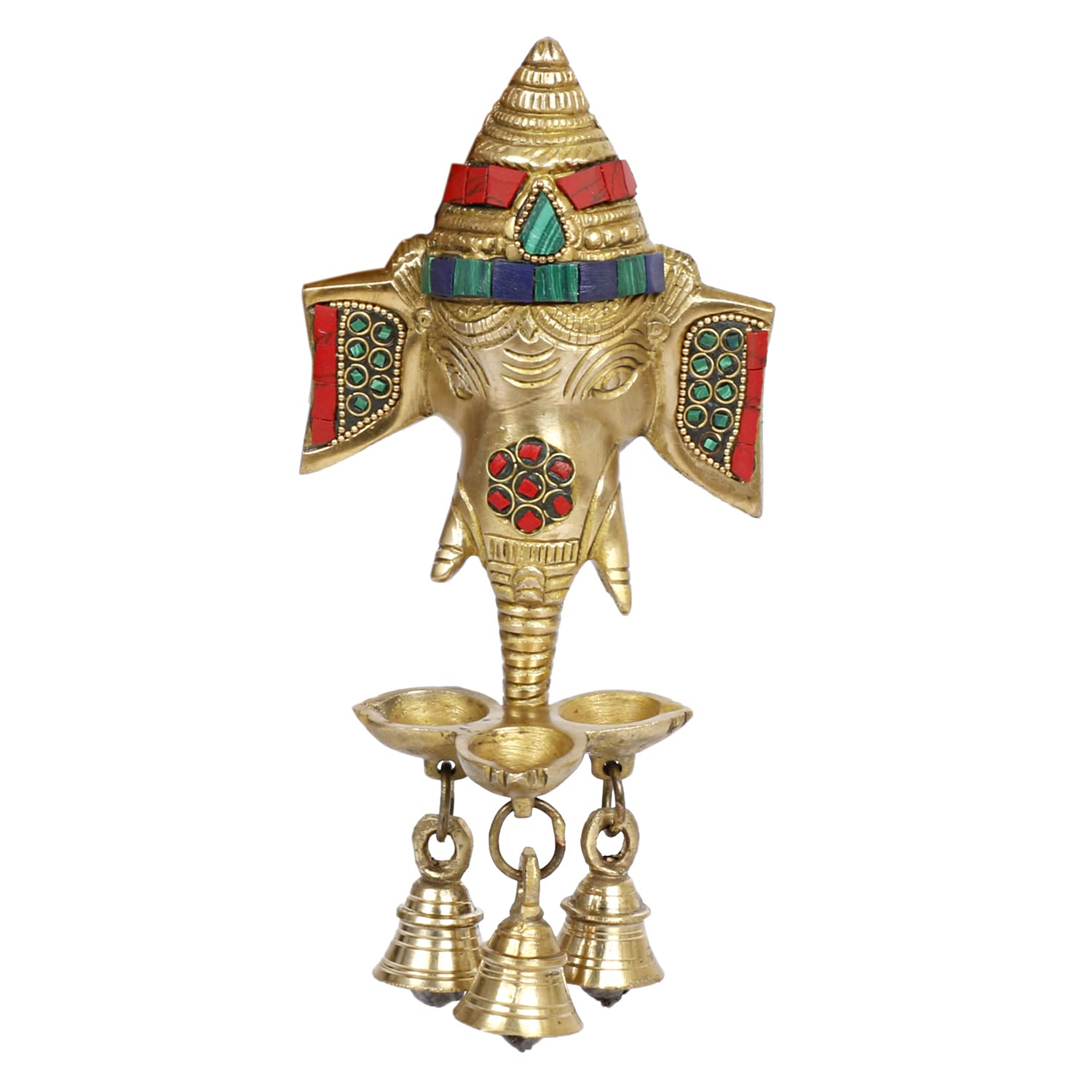 Svarup Brass Ganesha Wall Hanging with Bells and Diya Lamp Religious Diwali Puja Item Pooja Room, Office, Home, Decorative Showpiece 22 Cm.