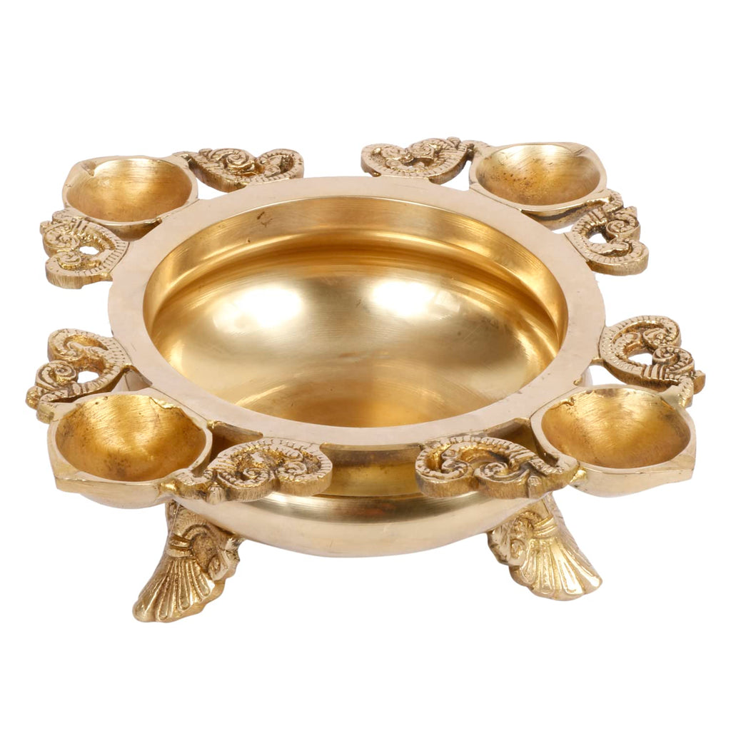 Artvarko Brass Ethnic Traditional Urli Bowl with Diys Flowers Urli Bowl for Floating Candles Home Office Decor Diwali Gift 7.5 Inch