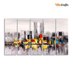 VIBECRAFTS Abstract Wall Painting of A New York City Skyline Five Pieces For Home|Office|Living Room|Gift (PTVC5Pcs4_8576)