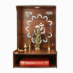 Royal Walnut Finish Wooden Pooja Mandir | Wall Mounted Home Temple with LED Lights & Spacious Storage | Premium Handcrafted Puja Unit (37.5 * 29 * 25 CM) (Large) A4