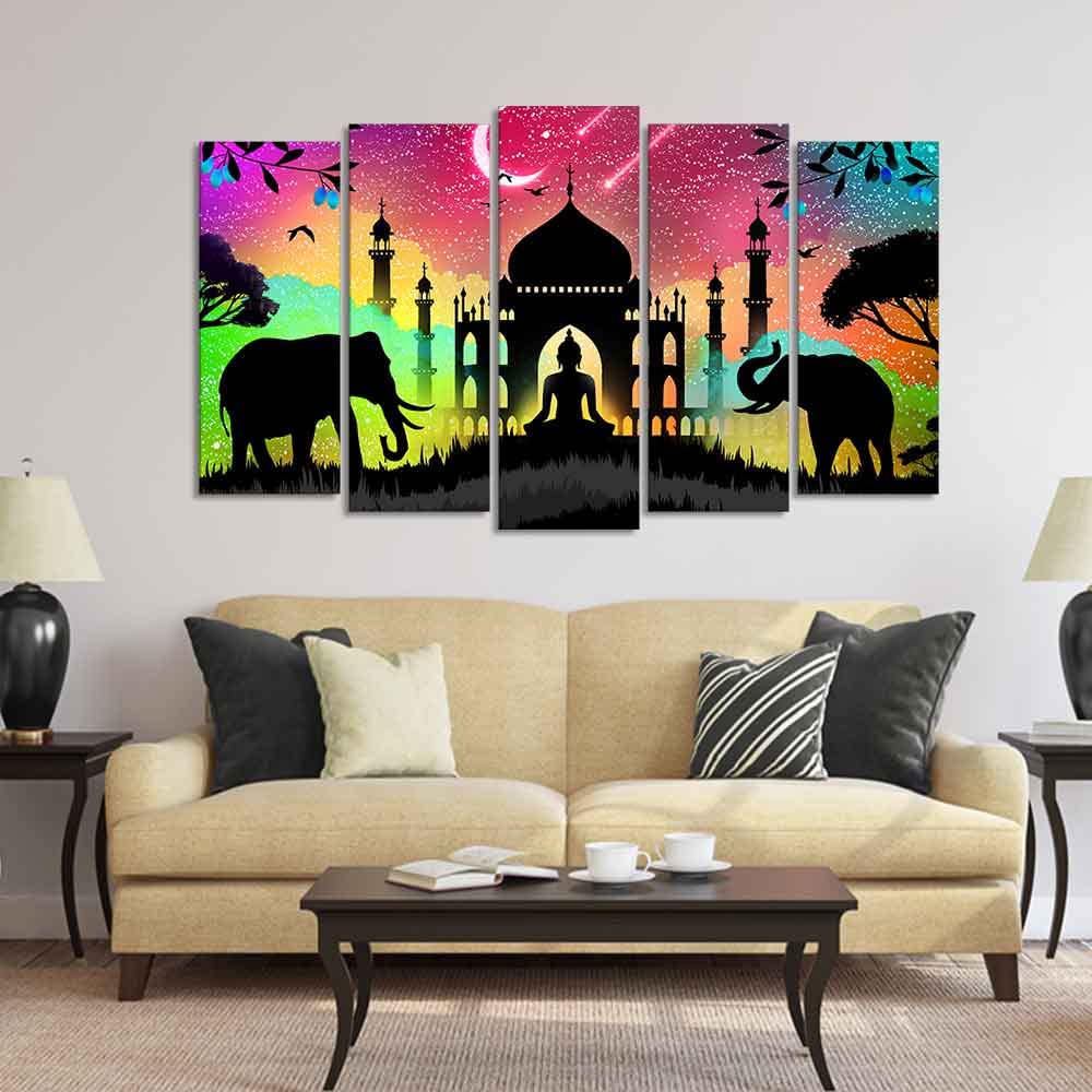 VIBECRAFTS Vector Illustration Art Canvas Wall Painting Set of Five For Home|Office|Living Room|Gift (PTVC5Pcs2_6570)