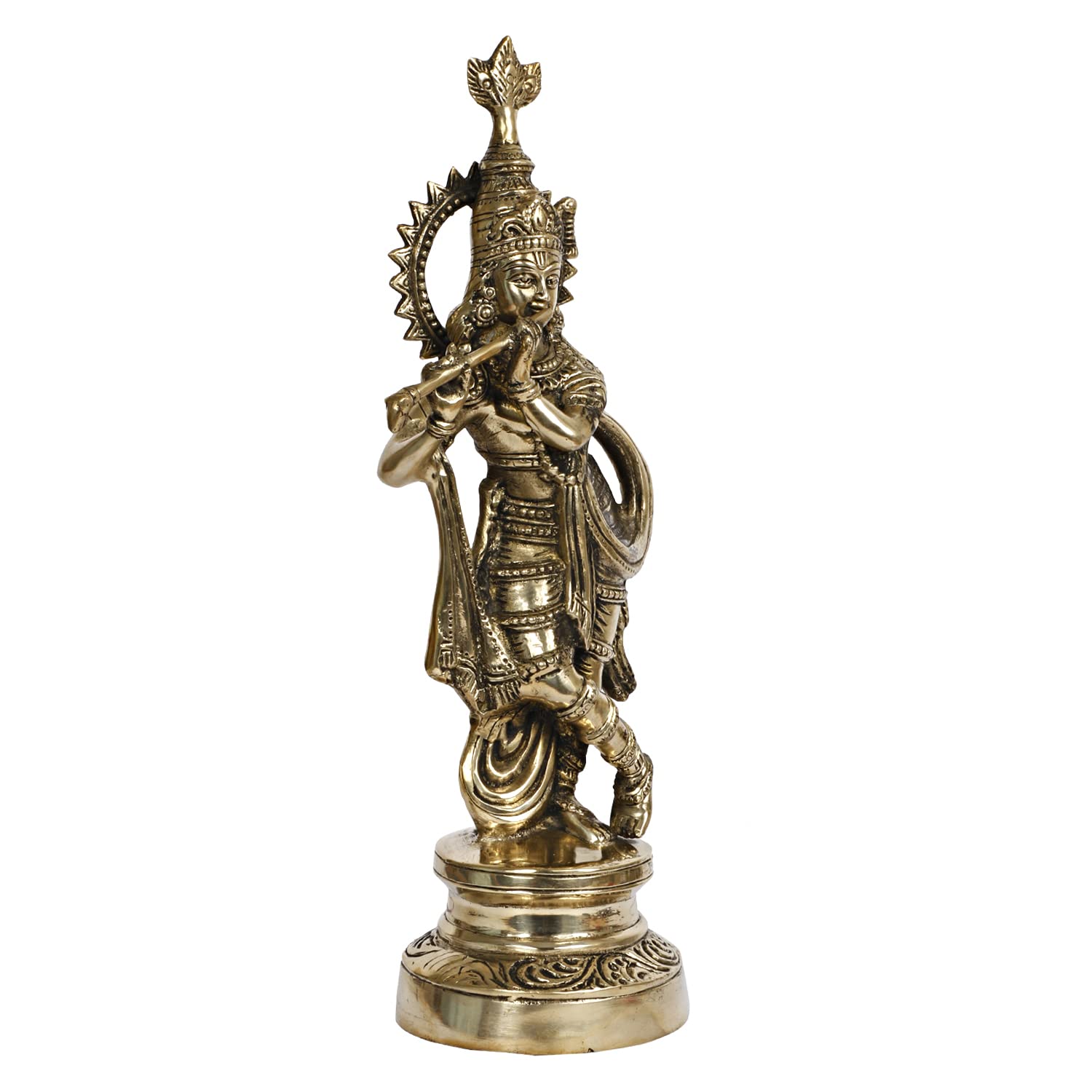 ARTVARKO Brass Flute Playing Krishna Statue God Religious Idol Krishan Figurine Home Decor(Gold Color 16 Inch)