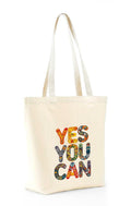 Heu “YES YOU CAN” Printed Canvas Tote Bag | Eco-Friendly Reusable Cotton Shoulder Bag | Motivational Quote Shopping Tote for Women & Men