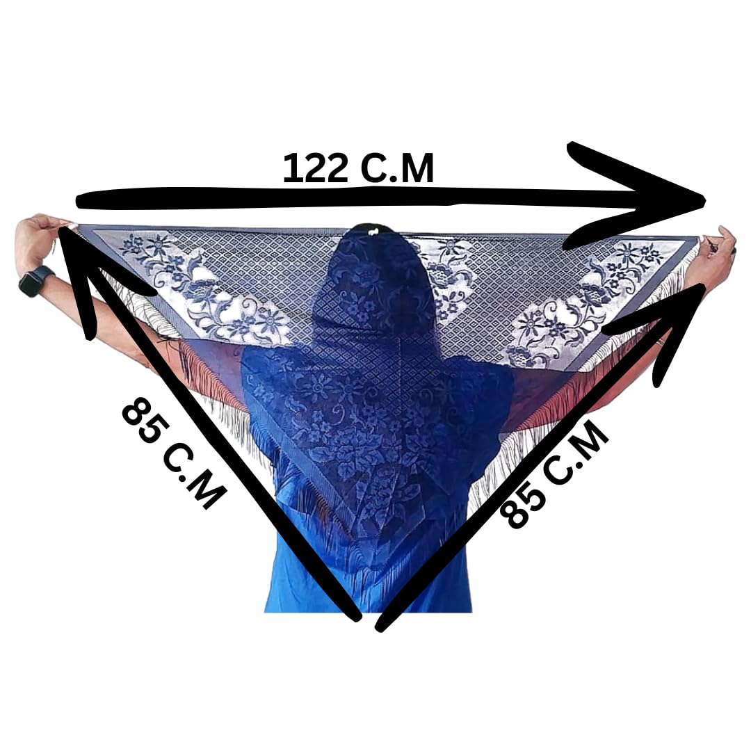 Devino Ora Elegant Blue Lace Triangle Scarf/Shawl, Blue Diamond, 1