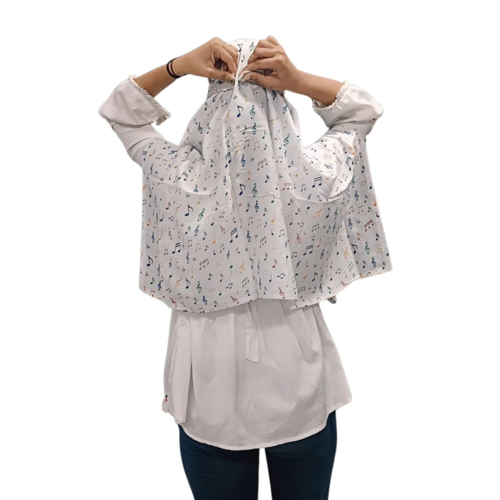 AARKRI SALES Cotton Long Scarf Cum Mask Scarves Usable for Vehicle Driver | White Printed Design | Universal Size | For Girl & Women | Sun Protection Light Weight (Music Short Scarf)