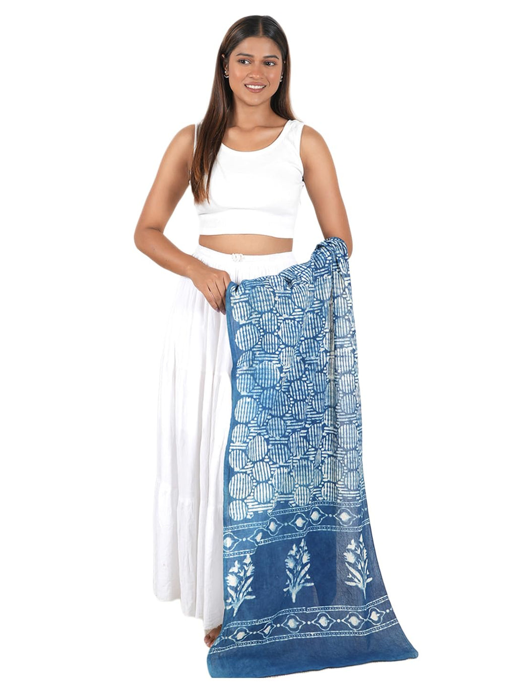 Gutthi Women's Cotton Stoles | Scarf Lightweight & Comfortable for All Seasons, Size (100X180 CM) (Blue)