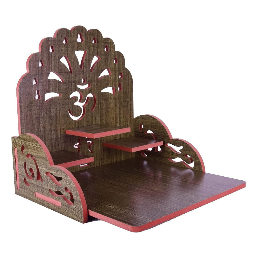 PRIMEFAIR Handmade Beautiful Wooden Temple/Puja Mandir/Wall Hanging and Table Top Home Art & Craft Engineered Wood Home Wall Temple (BROWN-395)