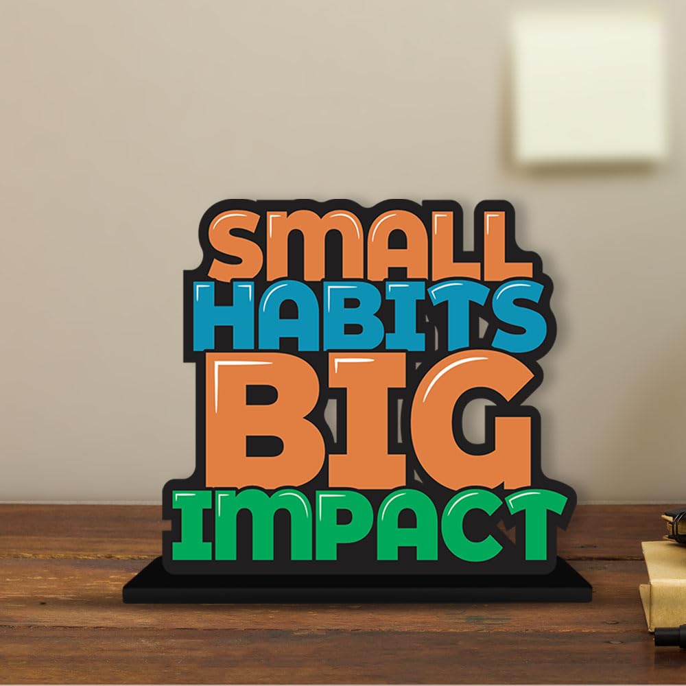 Artvibes Wooden Idols and Figurine Small Habits Big Impact Positive Quotes Table Decor for Office Desk Showpiece|Home Decoration|Living Room|Modern Gifting Item(Sp_1138N)
