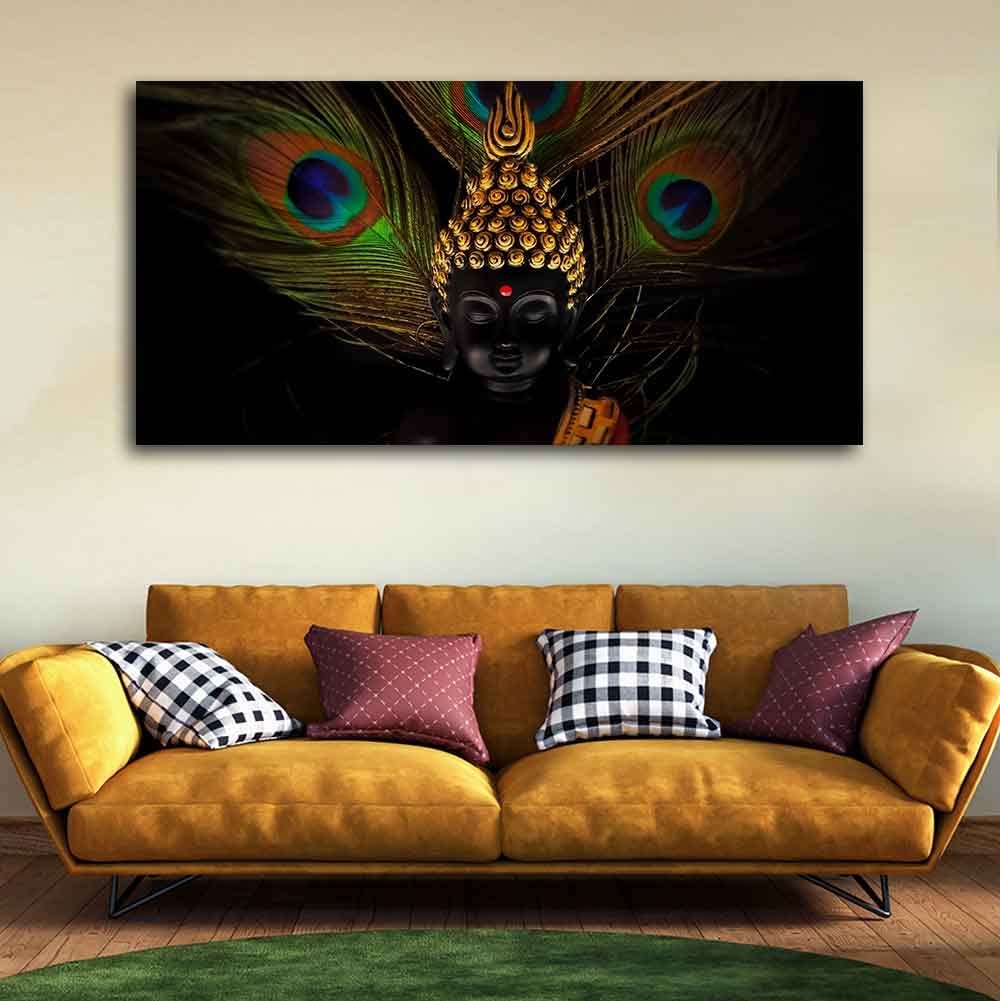 VIBECRAFTS Canvas Paintings for Living Room Drawing Room Peaceful Smiling Buddha Statue Canvas Wall Painting Fitted With Wooden Frame For Home | Office | Living Room | Gift (PTVCH_2471)