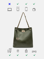 Bagsy Malone Bucket Shaped Tote Bag for Women -Set of 2 | Handcrafted Side Tote Bag and Handbag for Office and College (Croco Olive)