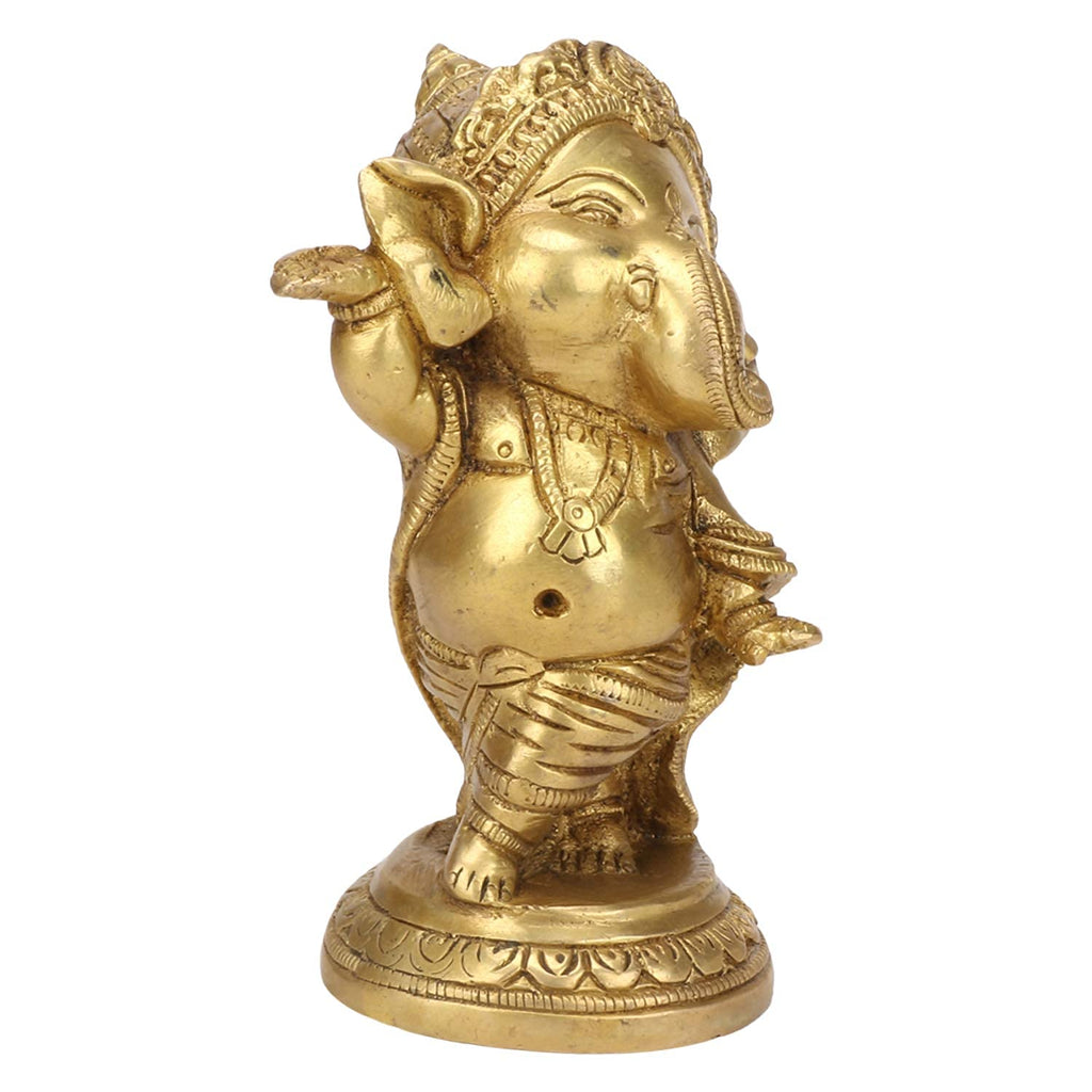 SVARUP Brass Standing Ganesha Idol in Gold Color Height 4 Inch Weight 0.8 Kg