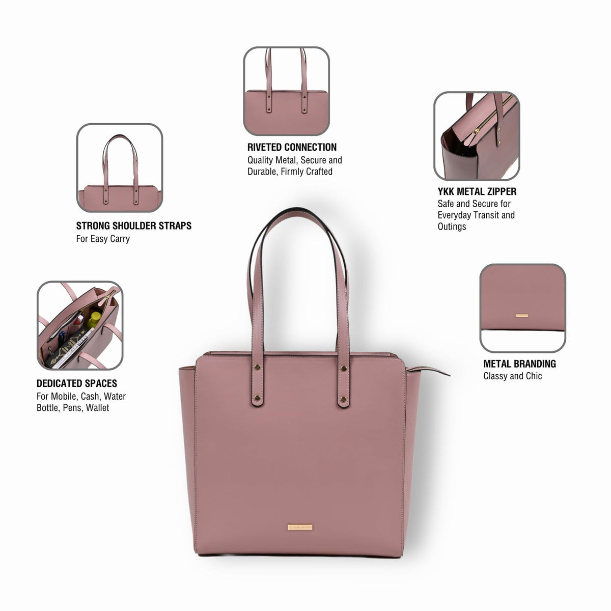 The Gusto Beyond Plus - Premium Vegan Leather Tote Bag for Women, Big Size, Pink | Stylish Handbag for women with Zip Closure | Fit for Office Bag, College, Travel Use | Handcrafted in India