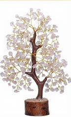 ORVIKA Natural Crystal Tree for Home Decor | Handmade Gemstone Bonsai Tree with Wooden Base | Feng Shui & Vastu Positive Energy Crystal Tree (White, 300 Beads Tree)