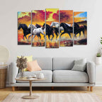 VIBECRAFTS Running Seven Horses Wall Painting of Five Pieces For Home|Office|Living Room|Gift (PTVC5Pcs2_6538)