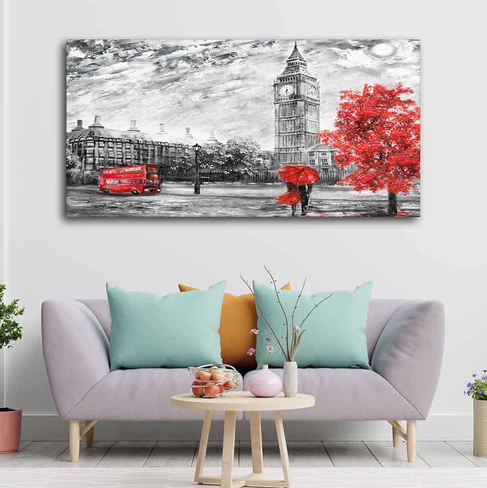 VIBECRAFTS Canvas Paintings for Living Room Drawing Room City View Of London Canvas Wall Painting Fitted With Wooden Frame for Home | Office | Gift (PTVCH_2445NN)