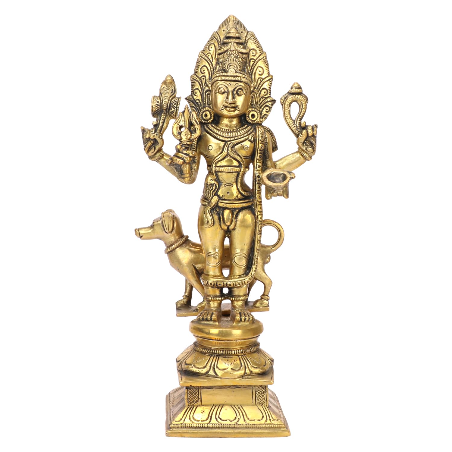 SVARUP Brass Kaal Bhairava with Dog Statue Maha Kala Murti Batuk Bhairava Puja Home Decor Idol Gold Color 11.5 Inch
