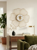 Mahira Artefacts Luxury Gold Metal Flower Wall Clock, Floral Wire Art Design, Silent Non-Ticking, for Living Room and Bedroom