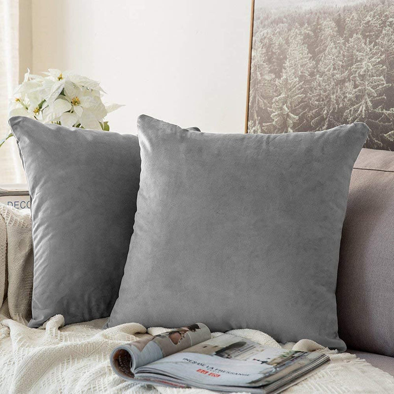 Khooti Velvet Cushion Cover, 18x18 | Light Grey | Pack of 3 | Solid Plain Soft & Smooth, Decorative Cushion Covers for Living Room, Bedroom, Couches, Chairs, Sofas, Beds & Home Decor