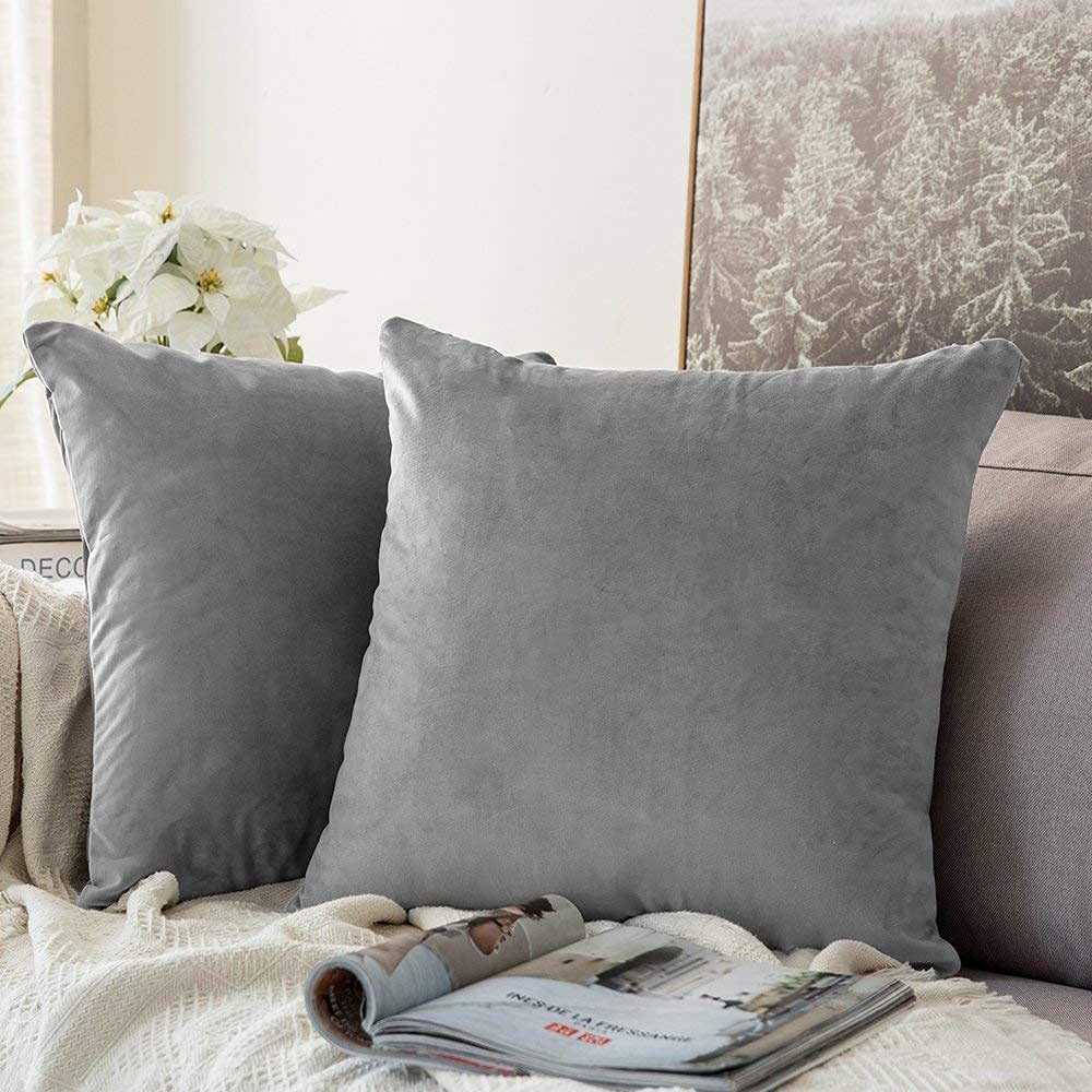 Khooti Velvet Cushion Cover, 14x14 | Light Grey | Pack of 5 | Solid Plain Soft & Smooth, Decorative Cushion Covers for Living Room, Bedroom, Couches, Chairs, Sofas, Beds & Home Decor