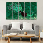 VIBECRAFTS Abstract Art Peacock Canvas Wall Painting of 5 Pieces For Home|Office|Living Room|Gift (PTVC5Pcs4_8611)
