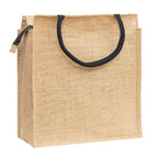 JUTEKA Front Zip Pocket Sky Blue color Jute Bag for Lunch, Office, Grocery, Picnic, Tiffin, Shopping Hand Bag with padded cotton handles…