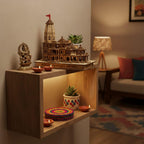 Decorative Wooden Temple Model with LED Lights, Handcrafted Architecture Design, Traditional Indian Mandir for Home