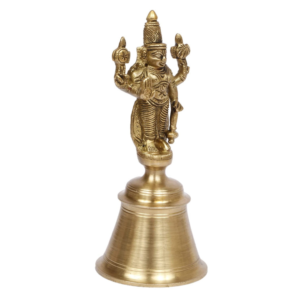 Artvarko Brass Vishnu Hand Held Bell Ghanti for Gods Puja Pooja Gift Spiritual Gifts 6 Inch
