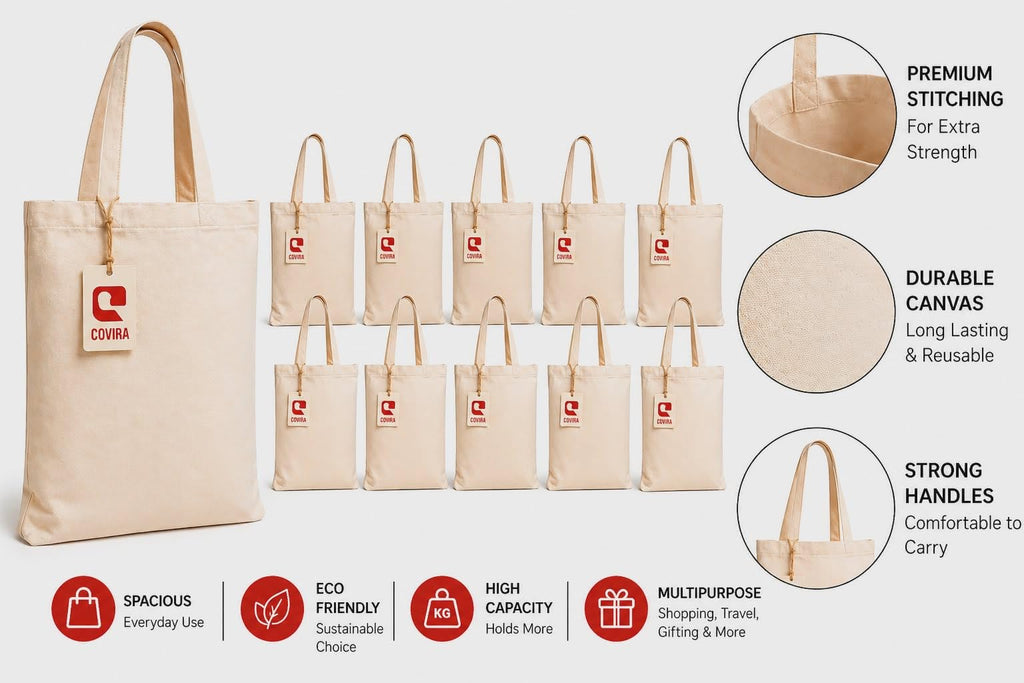 COVIRA 14x16 Inch Plain Canvas Tote Bag | 100Pcs |100% Organic Reusable 350 GSM Cotton Handbag for Shopping, Daily Use, Grocery, Craft Diy Painting and Storage