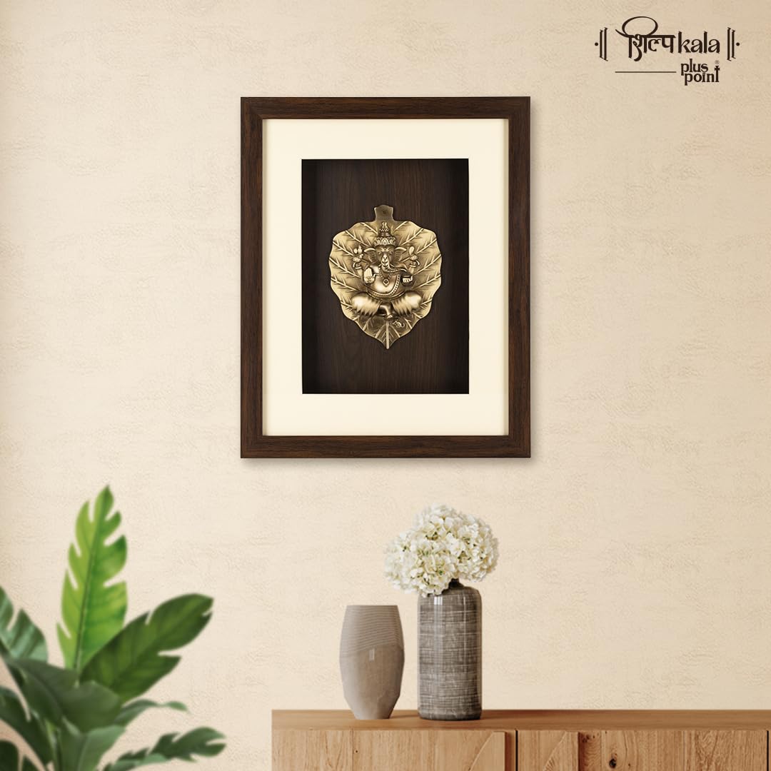 Shilpkala Pure Brass Artwork Patta Ganesh Wall Art 34 x 42 cm - Rectangular Frame, Premium Temple Decor, Home Wall Decor, Living Room Accent Piece, Entrance Display & Housewarming Gift (Brown)