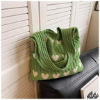 Kawn® Premium Knitted Heart Pattern Tote Bag Large Stylish and Durable Trendy bag for Everyday Use Beach Shopping Travel Work – Comfortable and Trendy Design (Green)