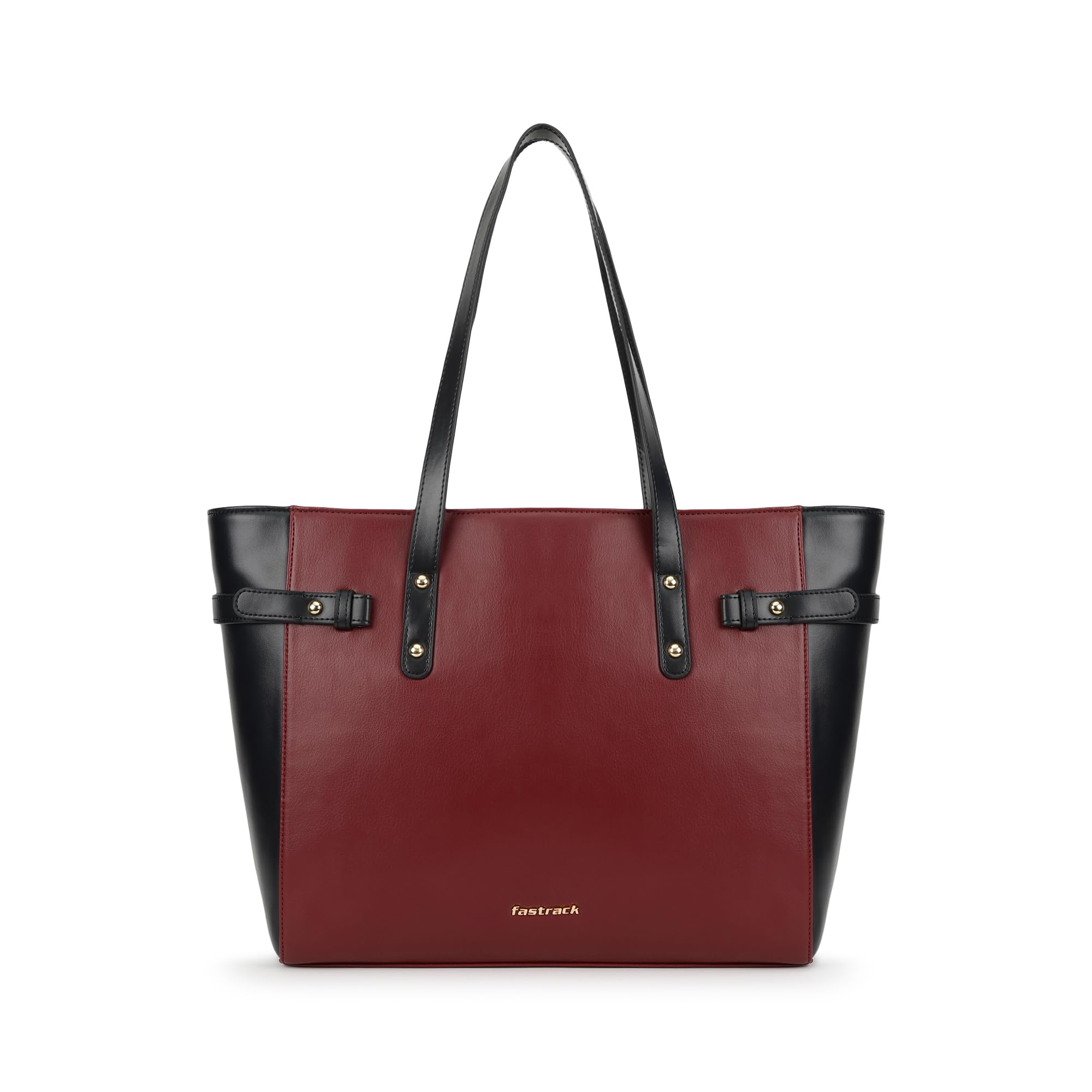 Fastrack Cherry Powermode Laptop Tote For Women | Cherry & Black Faux Leather Bag | Fits Upto 15 Laptop | Ladies Tote Bag with Zipper Closure & Utility Pockets
