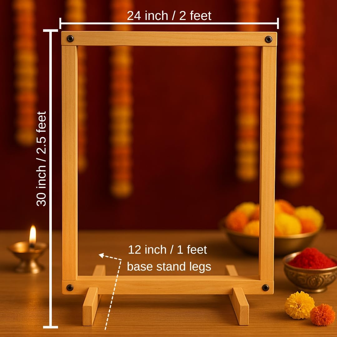 Divyakosh Wood Mandir Foldable Backdrop Stand for Ganpati, Navratri, Durga Pooja, Ideal for Home Mandir and Office As Backdrop Frame, Festival Decoration Item (30X24 Inch)