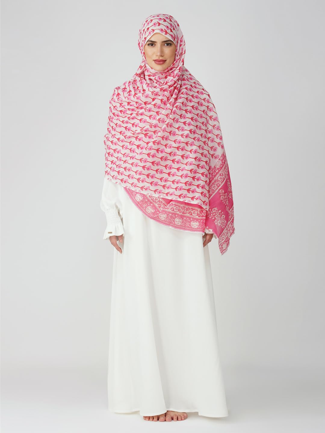 ANAApparels ANA Amal Pink Floral Dupatta | 88 x 43 Inches – Premium Mulmul Cotton | Lace Border | Lightweight, Soft & Breathable