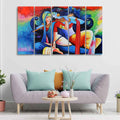 VIBECRAFTS Radha Krishan Playing Flute Canvas Wall Painting Five Panel Set For Home|Office|Living Room|Gift (PTVC5Pcs4_8693)