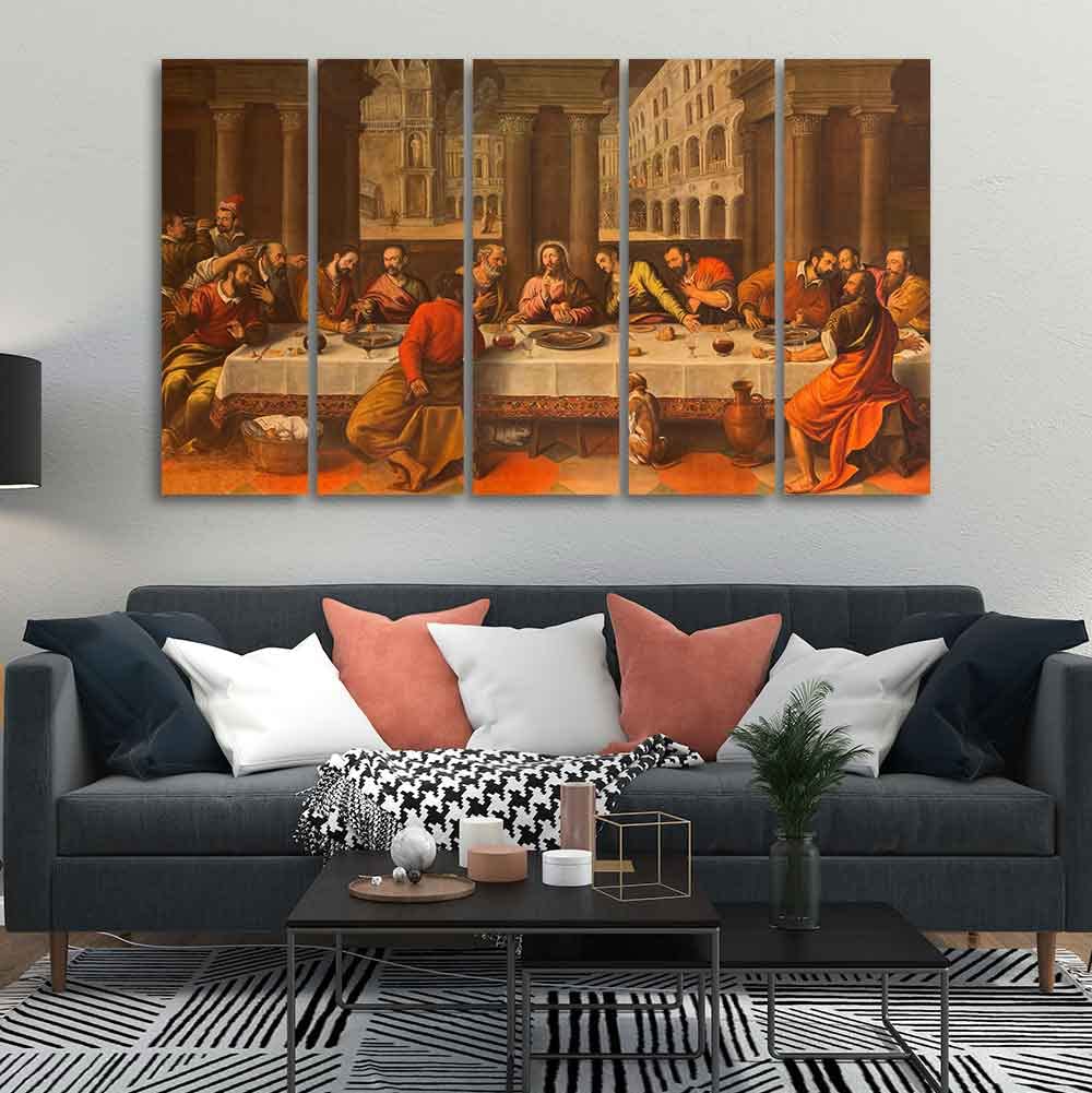 VIBECRAFTS Supper of Christ in Church Chiesa Dei Santi Five Pieces Wall Painting For Home|Office|Living Room|Gift (PTVC5Pcs4_8590)