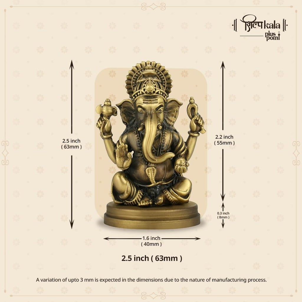 Shilpkala 2.5 Inch Brass Ultra Fine Sarp Ganesh Small Brass Ganesha Idol for Car Dashboard & Office Decor