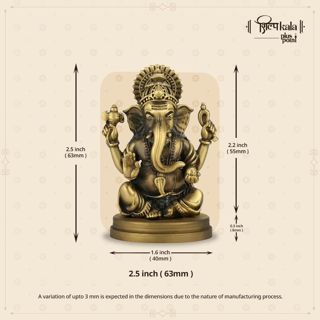Shilpkala 2.5 Inch Brass Ultra Fine Sarp Ganesh Small Brass Ganesha Idol for Car Dashboard & Office Decor