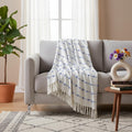 Tarantaran Home Hand-Knitted 100% Cotton Sofa Throw Blanket | All-Season Throw for Sofa, Bed, Couch, Chair & Travel | 80×52 Inches (204×132 cm) | Beige & Blue Kafalo