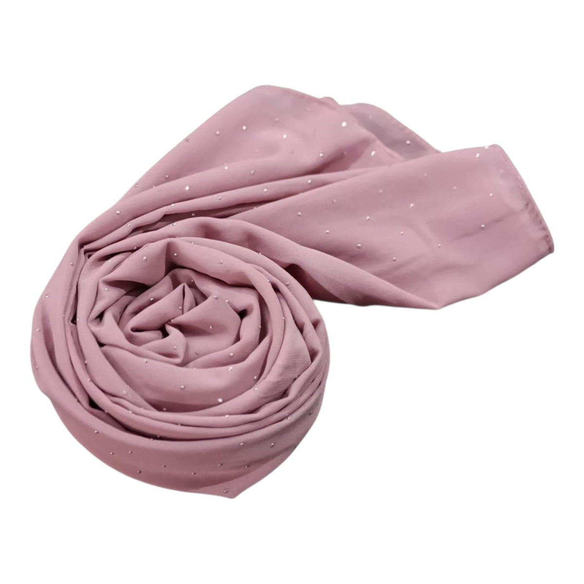 Premium Rhinestone Hijab | Korean Georgette | 70 x 30 Inch | Sparkle Scarf for Women | Soft & Lightweight Fabric (LIGHT TEA PINK)