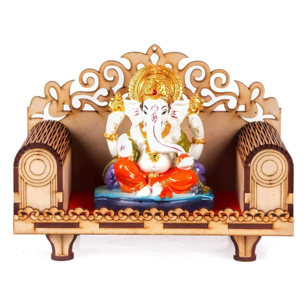 AIRIZ CRAFTSFY Wooden Singhasan Temple for God, Laddu Gopal Sinhasan for Pooja Mandir, Singhasan for Diwali, Durga Pooja, Navratri, Ganesh Chaturthi (Cream B)